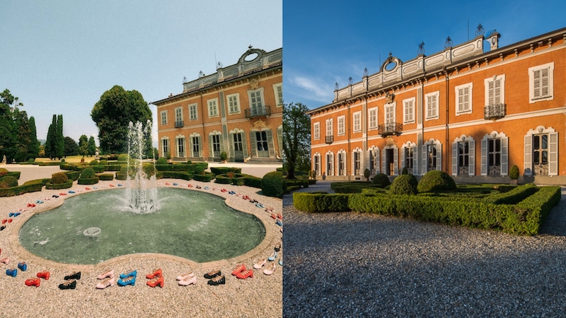 Gli esterni con fontana di una dimora storica di pachira durante lo shooting per Gucci