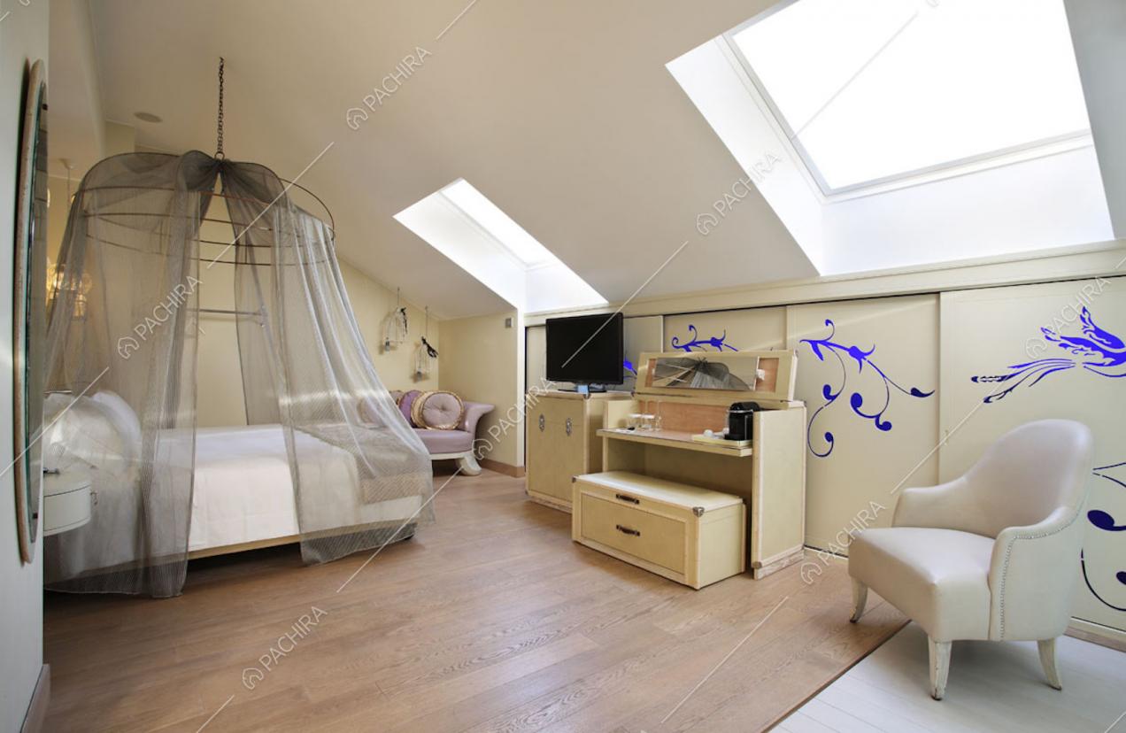 Camera con letto a baldacchino e lucernari