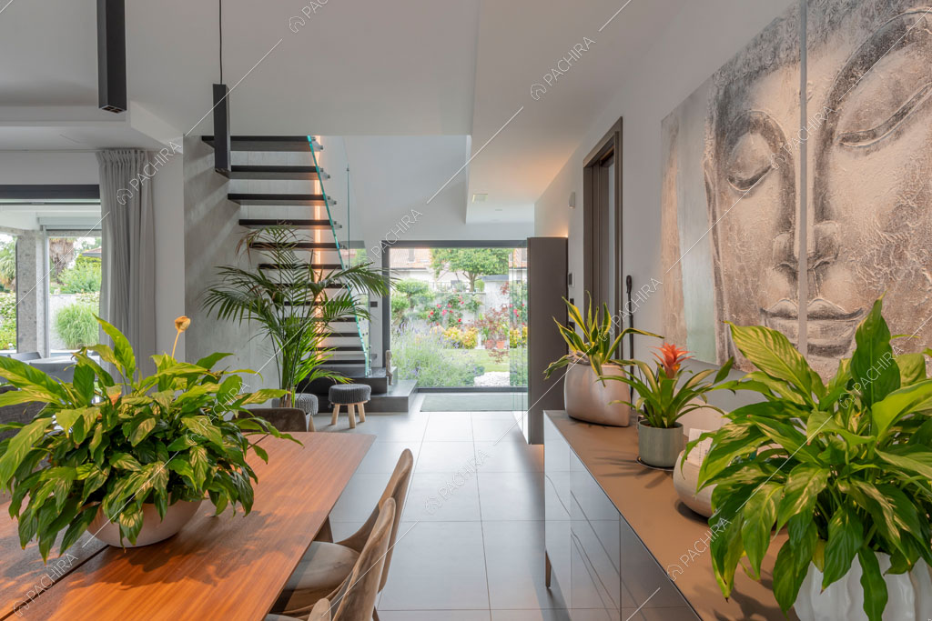 Zona pranzo della villa Diosma, location in stile moderno a Milano