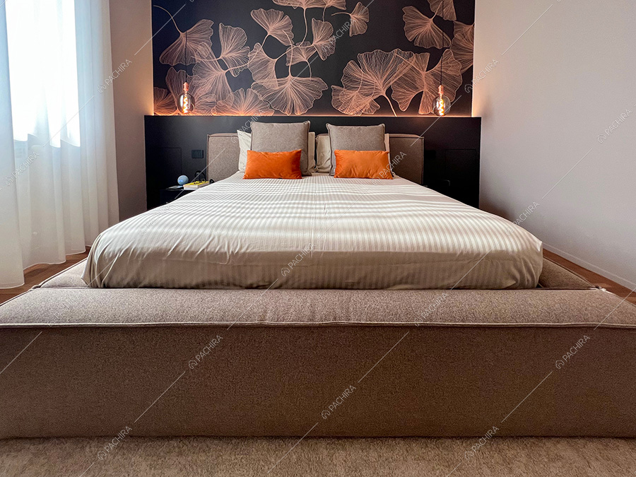 Camera da letto dell'appartamento Morganite, location in stile contemporaneo per shooting a Milano
