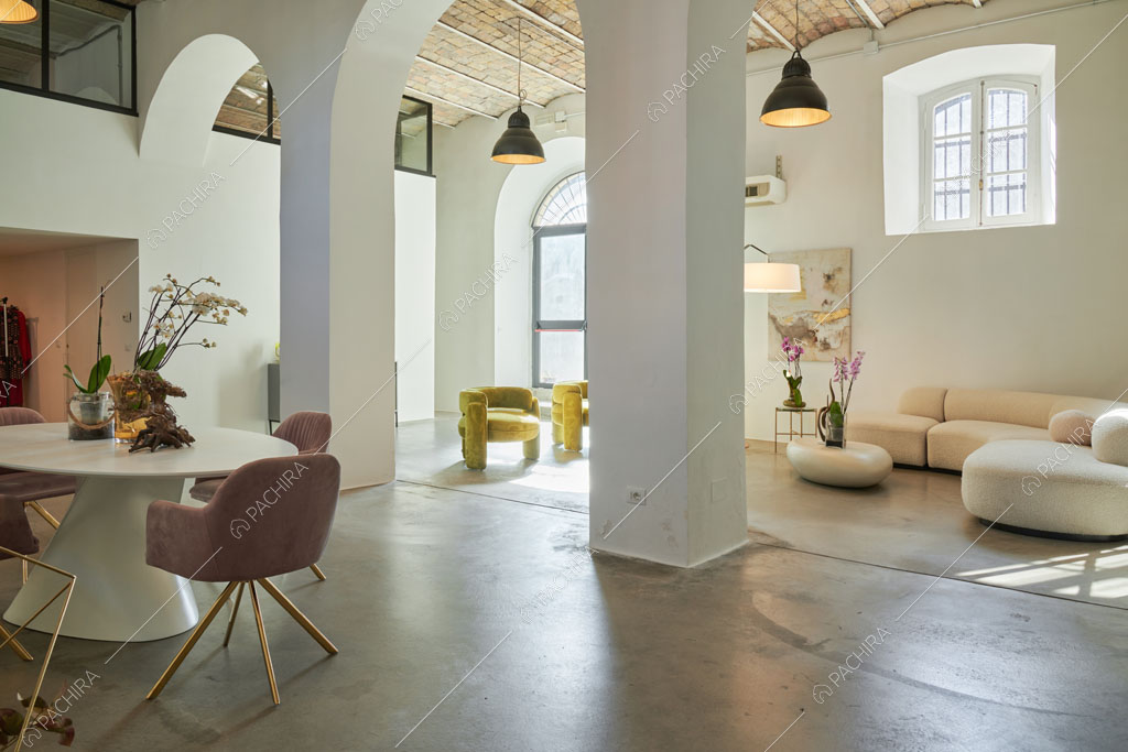 Sala del loft Manaslu, location in stile minimal a Roma