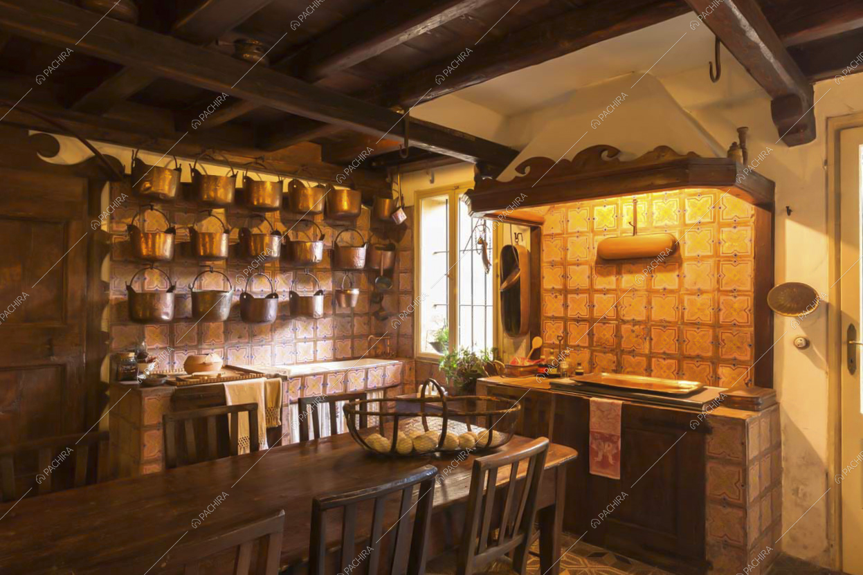 La cucina con arredi d'epoca della Villa in Provincia di Udine