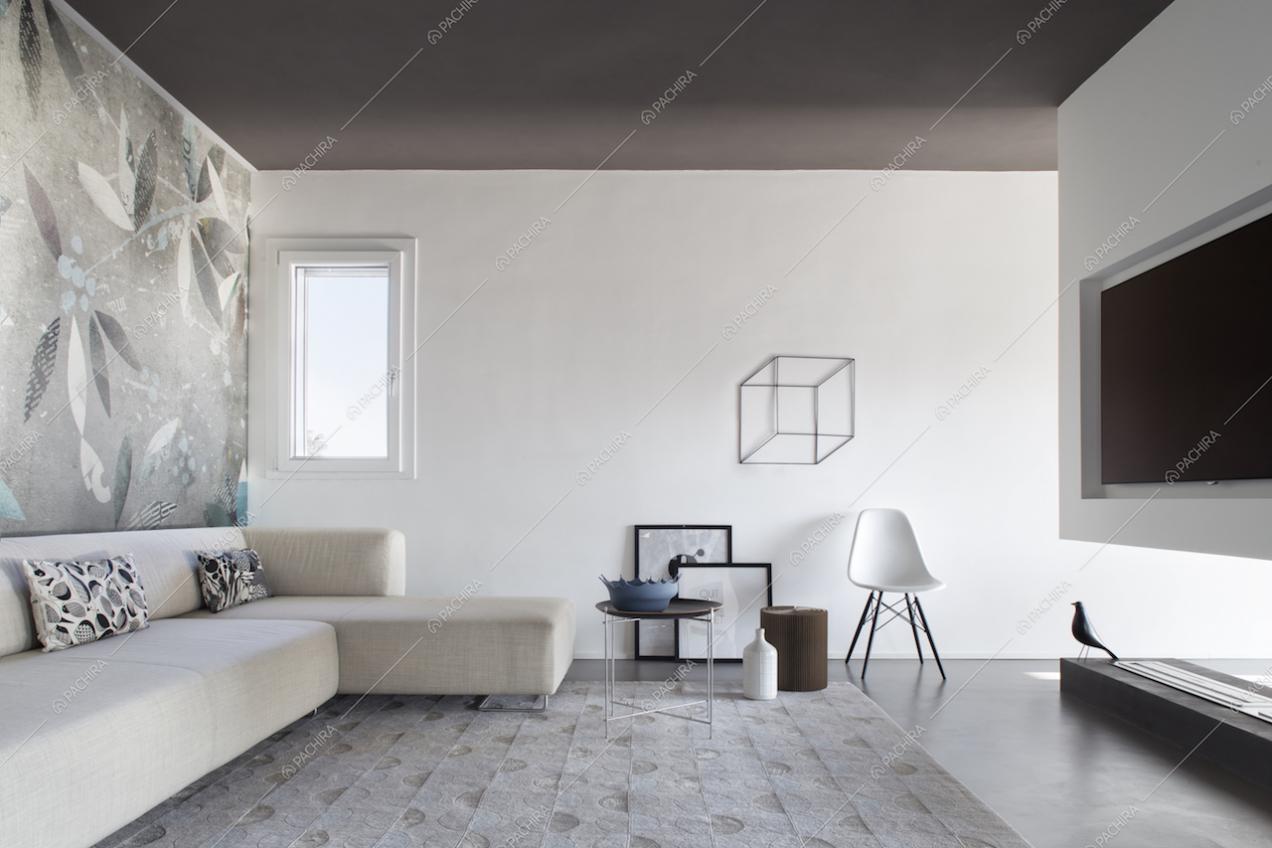 Living con arredi minimal e di design