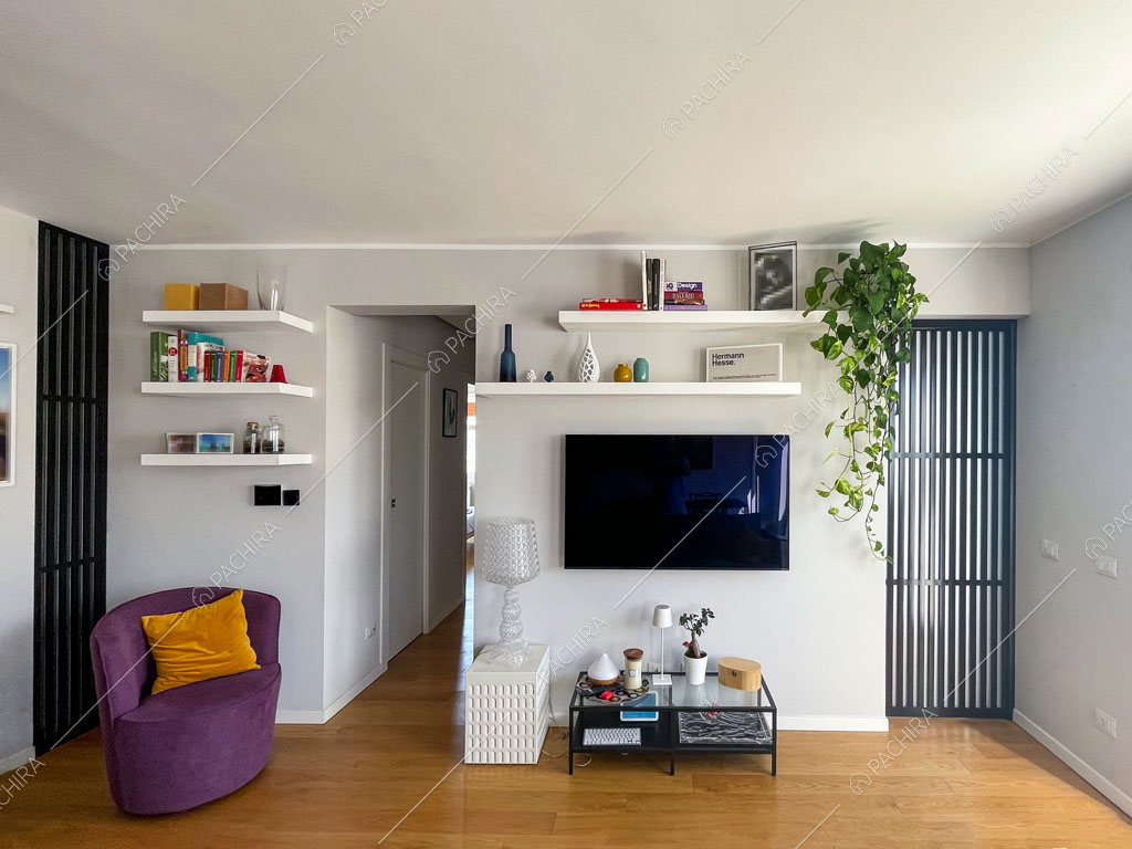 Sala con pavimento in parquet dell'appartamento Terfezia, location in stile contemporaneo a Roma