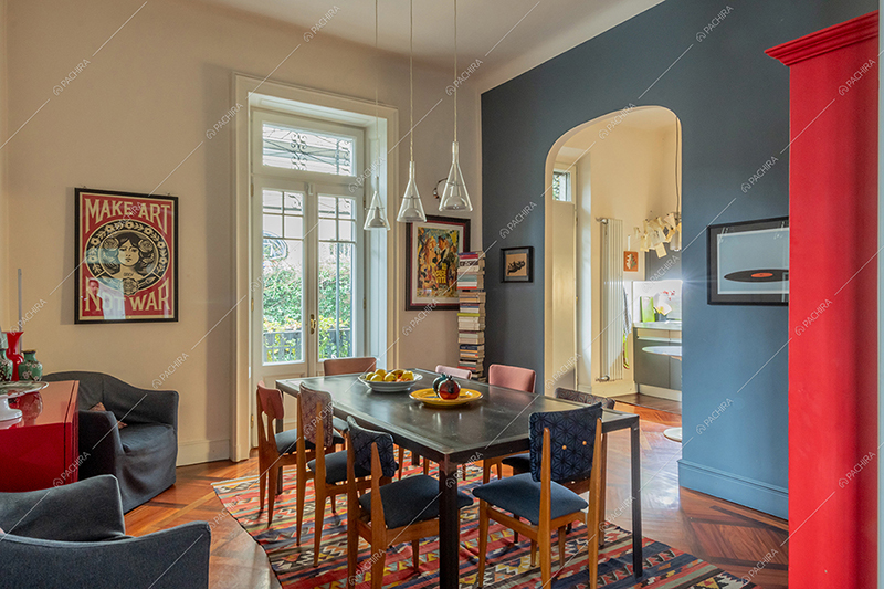 Zona pranzo della villa Corallo, location in stile liberty a Milano