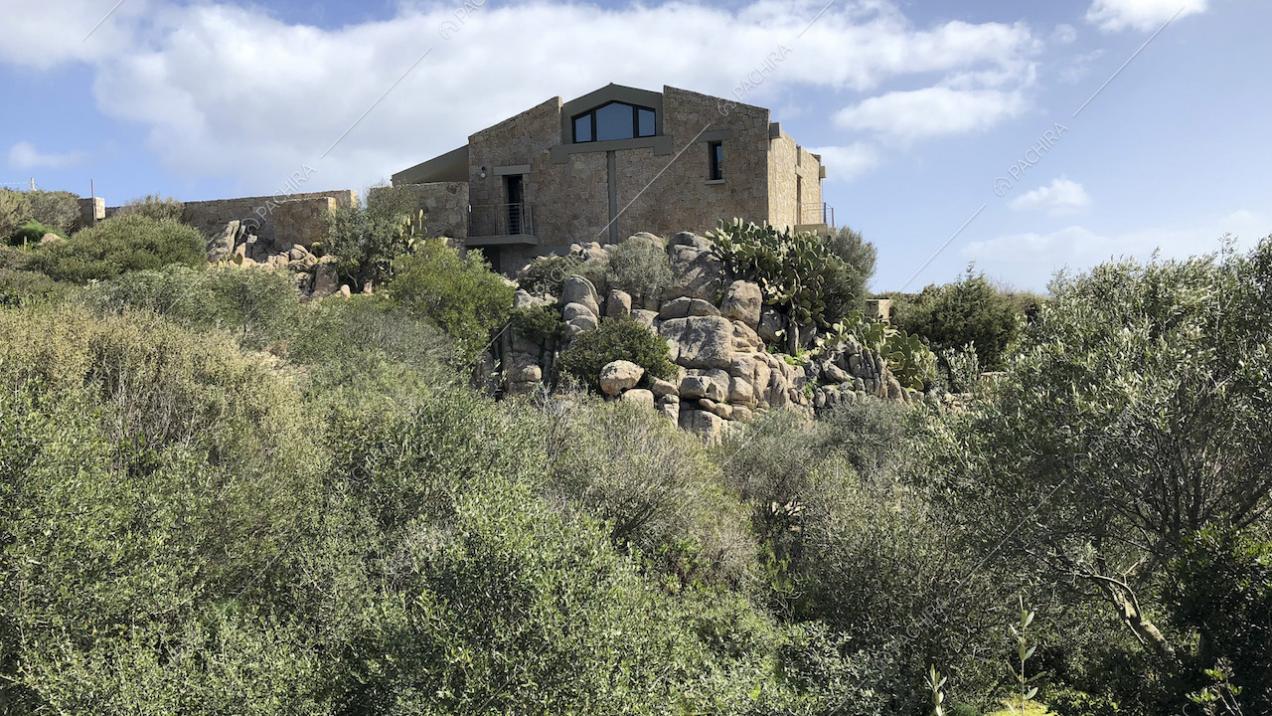 Piante e grosse pietre all'esterno della villa