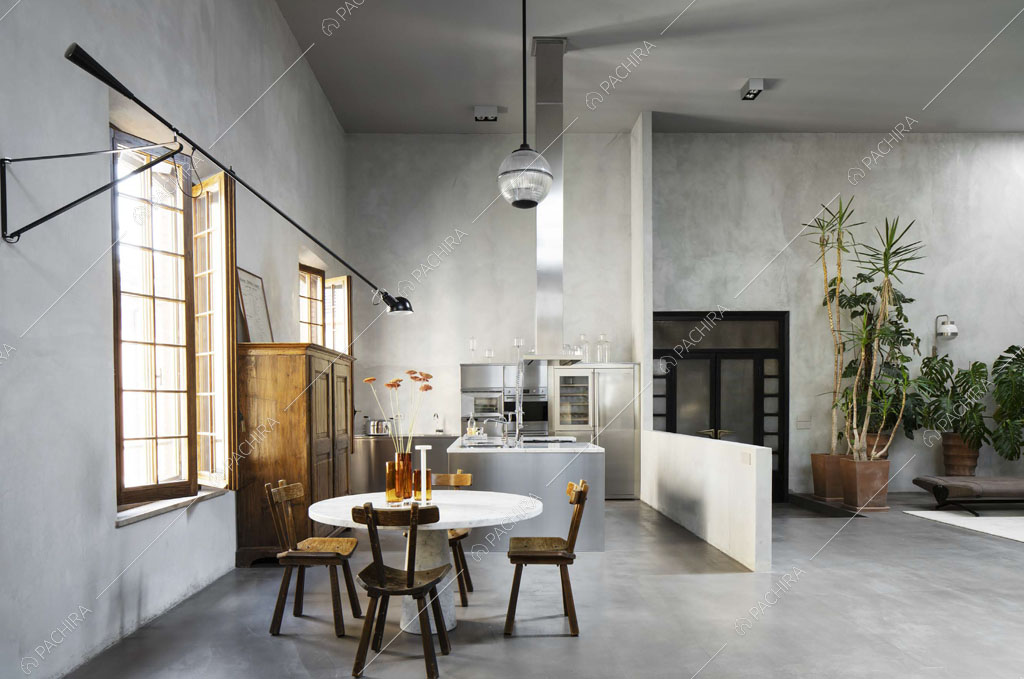Cucina a vista del loft Reno, location in stile contemporaneo a Reggio Emilia