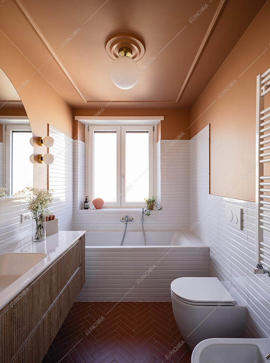 Bagno dell'appartamento moderno Jilò, location per shooting a Roma