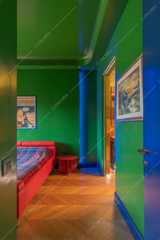 Camera da letto dell'appartamento Gila, location in stile contemporaneo a Roma