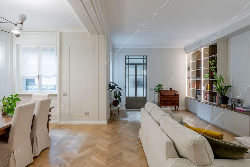 Zona living dell'appartamento Capsico, location in stile contemporaneo a Milano